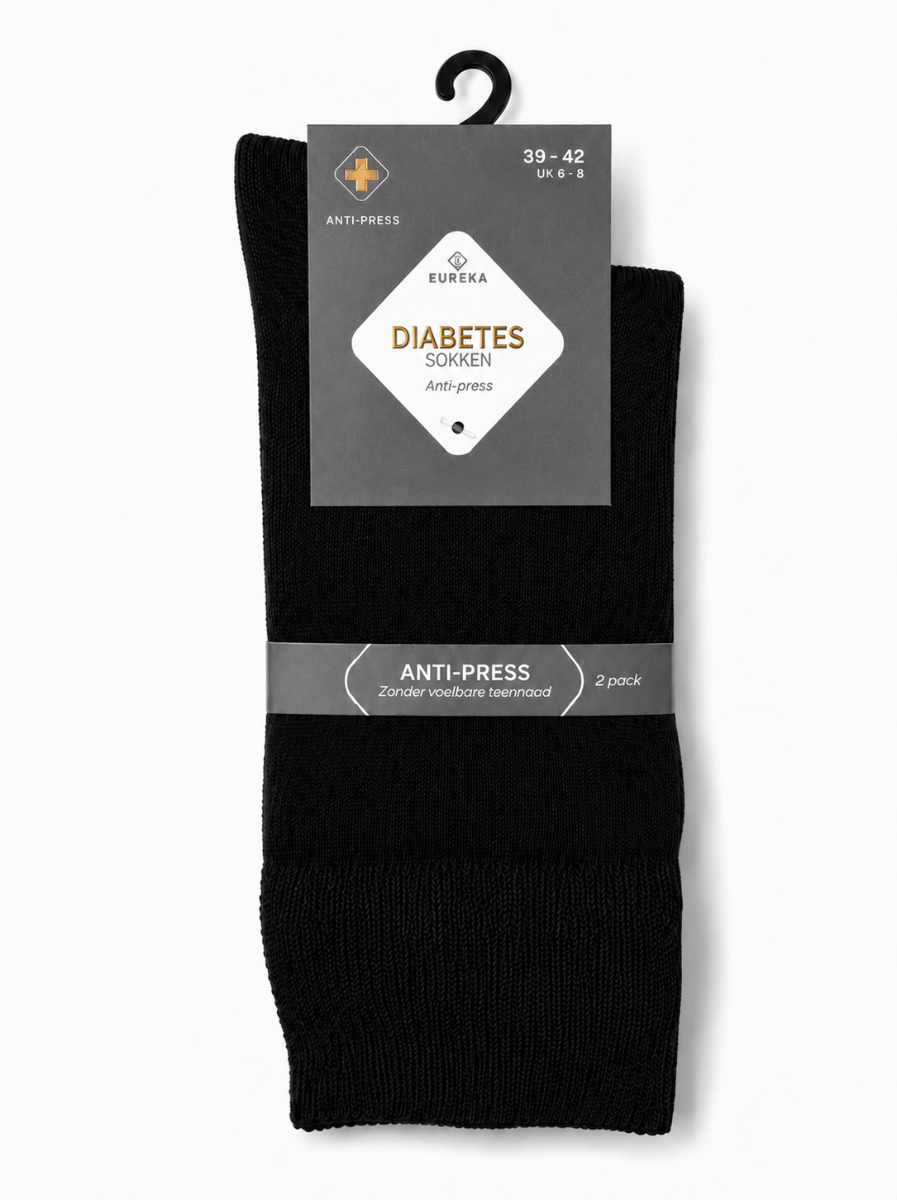 Unisex diabetes sokken dun - Black - 43-46 - 2 paar