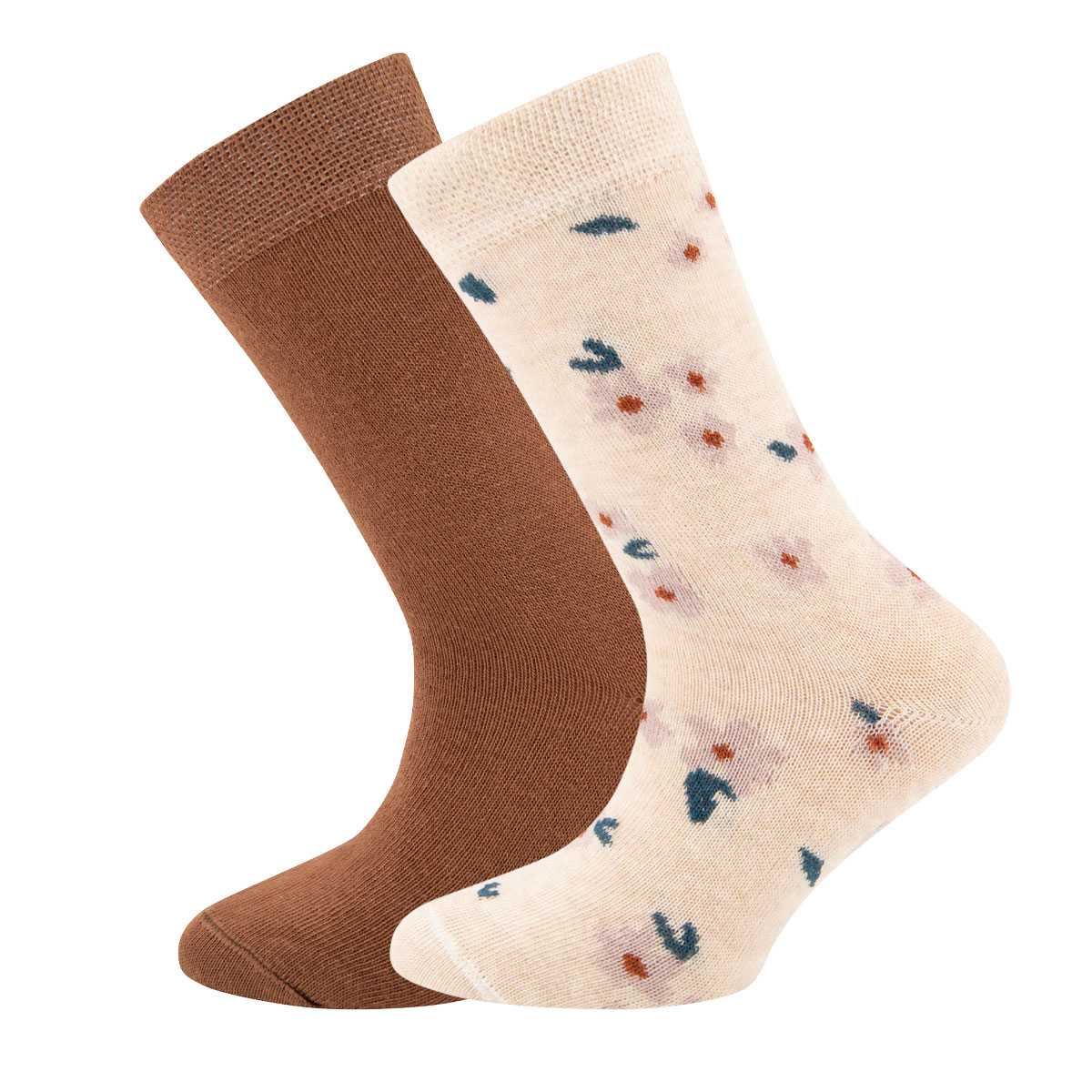 Chaussettes enfant à motifs unis ou fleuris – Beige chiné – 35-38