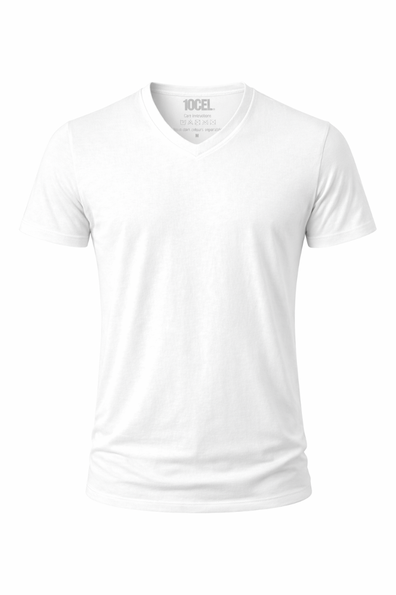 Heren t-shirt V-hals van Tencel - White - M