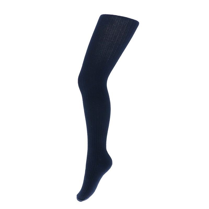 Collants côtelés en coton pour filles - Bleu marine - 110-116