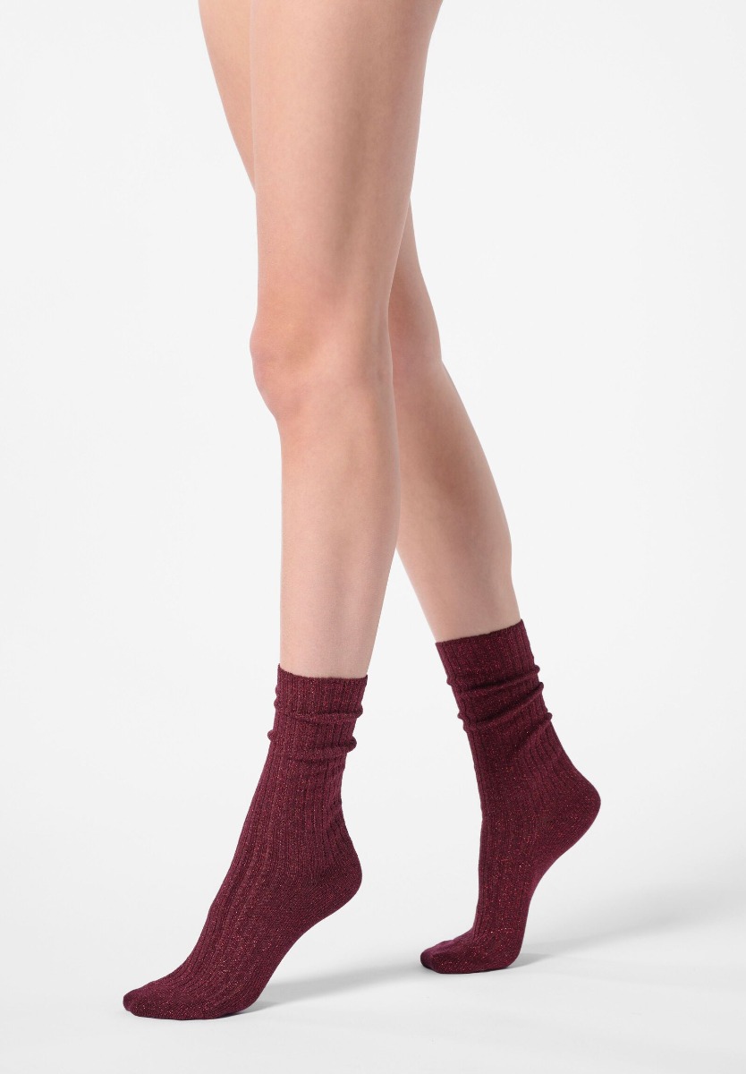 Chaussettes à côtes en losanges - Rouge foncé